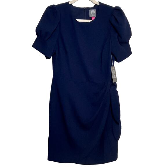 Vince Camuto Crepe Novelty‎ Sleeve Wrap Tie Dress Navy Size 8 - Picture 1 of 12